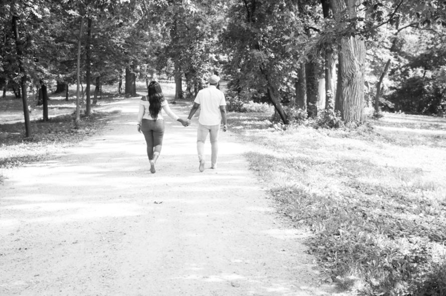 Couple walking in Minneapolis, MN
