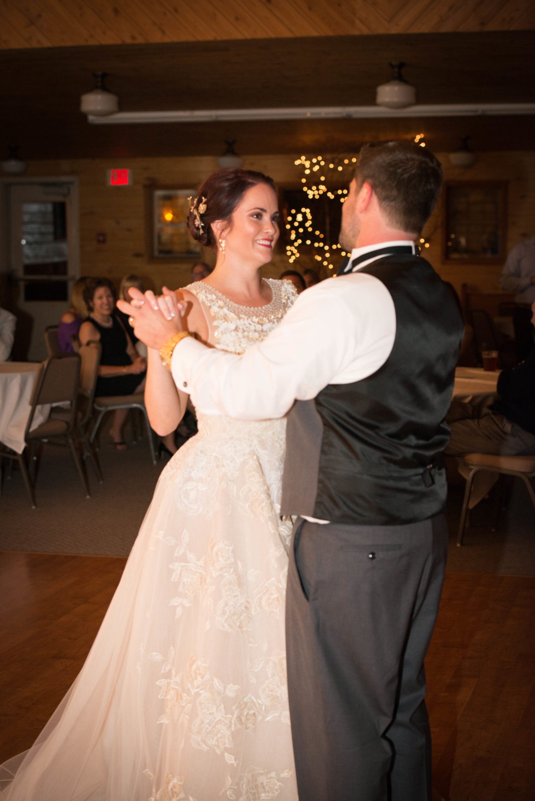 Bride and groom dancing at Maplelag Resort in Minnesota